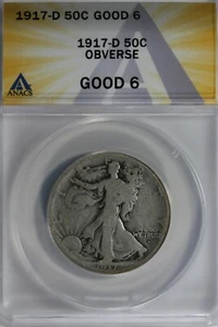 1917-D 50C ANACS G6 OBVERSE Walking Liberty, Lady Liberty Half, 0.50 - Picture 1 of 2