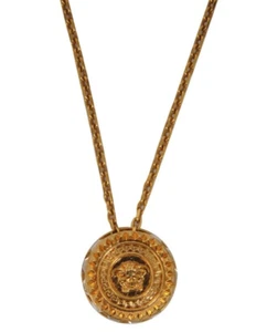 Versace Medusa Men Head Logo Pendant Necklace Gold Crystals Rope Link Chain - Picture 1 of 13