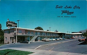 Postal Salt Lake City Travel Lodge Templo Norte Utah UT autos antiguos TraveLodge - Imagen 1 de 2