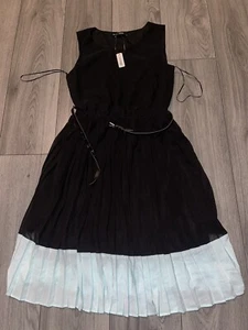 NWT Womens George Dress, Size 10, Black, Belted Pleated, Skater MIDI Style (47) - Picture 1 of 5