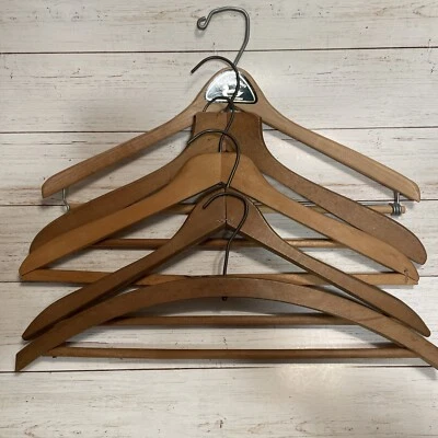 Lot OF 5 VINTAGE wooden clothes hangers - All Different (see all photos) - Image 1 of 4