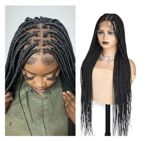 36" Lace Front Wig Natural Black Box Braid Baby Hair / Edges - Picture 1 of 11