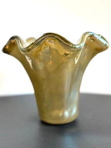 Murano Mirror Silver/Gold Vase Italian Art Glass Swirl Candle Holder Hand Blown - Picture 1 of 11
