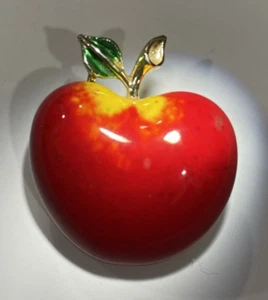 Beatrix Ceramic Apple Brooch Gold Toned Metal Back Signed estate jewelry EUC - Picture 1 of 8