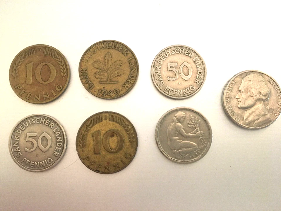German Coins 1949 three 50 Pf, three 10 Pf  Bank Deutscher Laender Post WW II - Image 1 of 1