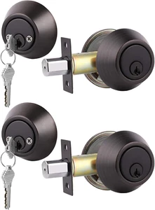 2 Keyed Alike Double Cylinder Deadbolts Door Locks with Same Key Oil Rubbed Bron - Picture 1 of 12
