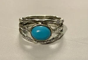 STERLING SILVER TURQUOISE STONE TRIPLE ETCHED RING SIZE 5. Signed .925. EUC - Picture 1 of 9