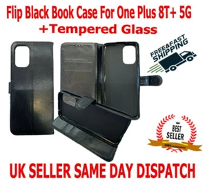 Flip Black Book Case with Strap For One Plus 8T+ 5G (KB2007) + Tempered Glass - Picture 1 of 16