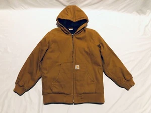 Carhartt Jacket Boys size Large 14-16 Brown Canvas Quilted Hooded - Picture 1 of 6