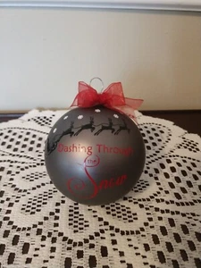 3" Gray Glass Dashing through the Snow Santa Reindeer Christmas Ornament - Picture 1 of 3