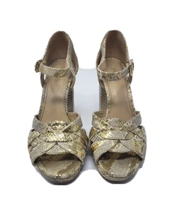 Michael Kors Sandals Women Size 6 Annaliese Metallic Snake Embossed Heel - Picture 1 of 9