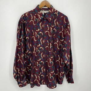 Perry Ellis Portfolio 100% Silk Long Sleeve Button Shirt Men's L Red Maroon Thin - Picture 1 of 7