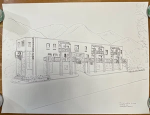 Philip Luskin Clarion Inn Sun Valley Idaho disegno 24 pollici x 30 pollici schizzo inchiostro - Foto 1 di 24