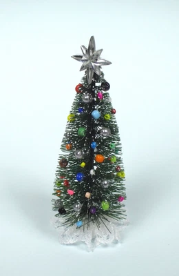 WITH MY HANDS WMH Dollhouse Miniature Christmas Tree -Multi-Color on Lace Skirt - 4" - Silver