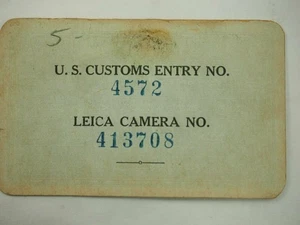 Official U.S.Customs Entry Certificate for Leica Camera 1946 - Picture 1 of 5