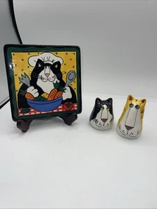 Salero y pimentero Catzilla 2002 azulejo cuadrado/remache de Candace Reiter - Imagen 1 de 9