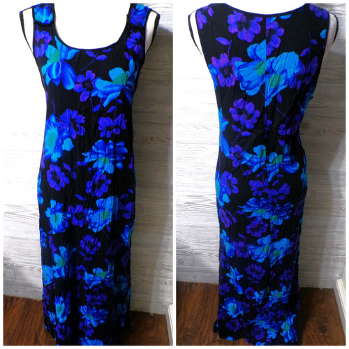 VETEMENTS Y2k Maxi Abito Grande Nero Floreale Blu Viola Tropicale 2 Spacchi Dark Fairy Rayon