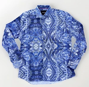 Maceoo Fibonacci Men's XL/5 Cotton Button Down Shirt AllOver Blue Fitted NWOT - Picture 1 of 13