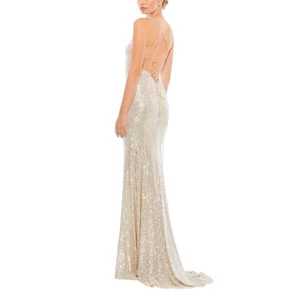 Mac Duggal Ienna Stretch Sequin Gown Maxi Dress in Nude Silver 26269 sz 2 - Picture 1 of 8