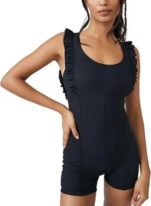 Free People Movement Black Ruffle Me Up Romper One Piece - Size M NWOT - Picture 1 of 14