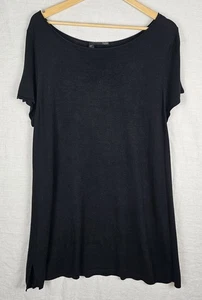 Eileen Fisher XL Top Schwarz Kurzarm Seide Viskose Mischung Seitenschlitz Luxus - Bild 1 von 8
