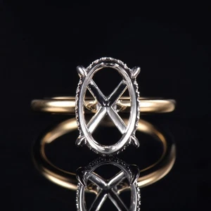 Lab Diamond Women Solitaire Stud Ring Semi Mount Oval 13×8mm 10K Multicolor Gold - Picture 1 of 13