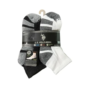 U.S. Polo Assn. Men's Quarter Crew White Black Grey Socks 10 Pack Shoe Size 6-12 - Picture 1 of 4