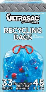 Blue Recycling Bags 33 Gallon 0.9 MIL, 33.5" x 38" - Pack of 45 - For Recycli... - Picture 1 of 15