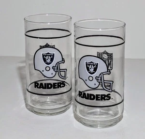 Los Angeles Raiders Glasses Vintage 1980's NFL Mobil Set of 2 - Picture 1 of 7