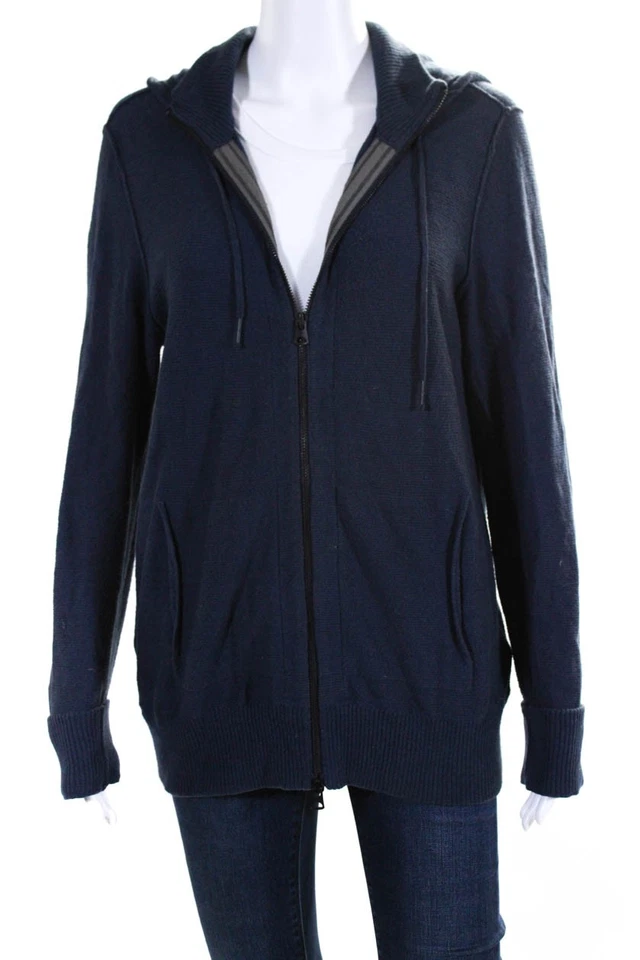 Converse Mujer Mezcla de Algodón Cuello Alto Manga Larga Cremallera Sudadera con Capucha Azul Talla M Foto 1 de 4