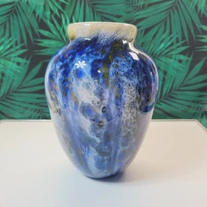 Vintage farbige Glasvase blau und grün Glasvase Kunstglas mundgeblasen - Bild 1 von 13