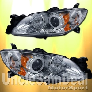 FOR 04-08 MAZDA 3 SEDAN X-BRIGHT LED HALO RIM CLEAR PROJECTOR HEADLIGHT CHROME - Picture 1 of 2