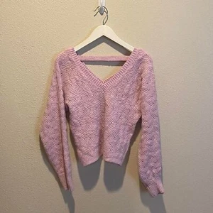 Pink Rose Sweater Small V-neck Chunky Soft Textured Lilac long sleeves - Bild 1 von 7