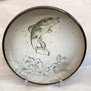 Steinzeug Kunstkeramik Fisch Teller Platte Studio groß 11,5" signiert Kunie  - Bild 1 von 8