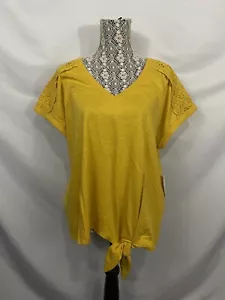 St John's Bay NWT Womens Size XXL Yellow Short Sleeve V-Neck Front Tie T-Shirt - Picture 1 of 5