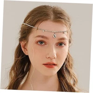 Bridal Rhinestone Forehead Head Chain Boho Crystal Teardrop Headpiece Wedding - Picture 1 of 7