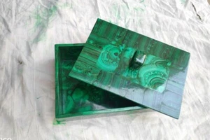 8"x6'' Marble Trinket Jewelry Box antique green Malachite Inlay decor - Picture 1 of 8
