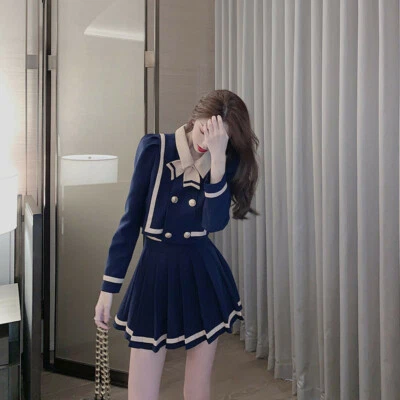 Traje de uniforme escolar japonés para mujer JK niña abrigo + falda plisada 2 piezas disfraz lo último Foto 1 de 4