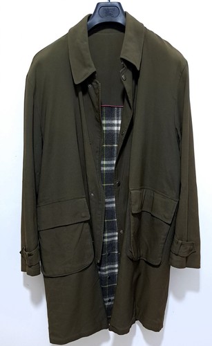 Burberry soprabito tartan check verde oliva militare outdoor taglia 52 L