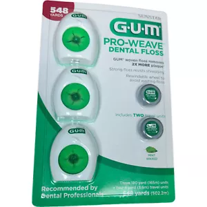 Floss Dental GUM Waxed Mint Pro-weave Travel three 180 Yards Woven Expanding NEW - Picture 1 of 2