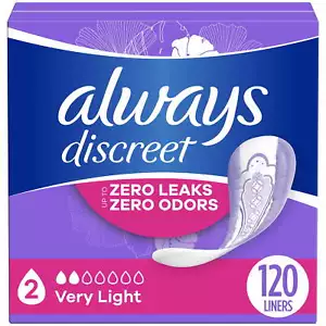 Always Discreet Incontinence Panty Liners, 2, Very Light, Lightly Scented 120 CT - Picture 1 of 12