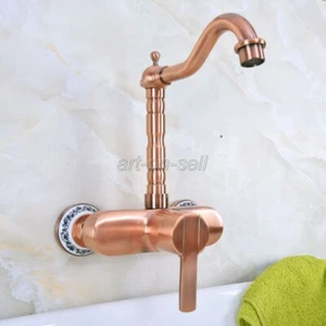 Wall Mount Red Copper Kitchen Bathroom Sink Faucet Single Handle Mixer Tap - Bild 1 von 8
