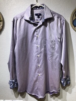 Camisa Egara L 16 1/2 Púrpura Paisley Puño Abatible/Cuello Botón Frontal Púrpura Rayas Foto 1 de 4