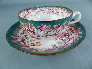 SARREGUEMINES tasse + sous-tasse à thé en porcelaine décor 218 style MINTON tbé - Imagen 1 de 5