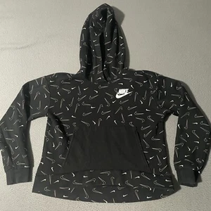 Nike Hoodie Youth Girls Large Long Sleeve Black All Over Print Pullover Outdoor - Picture 1 of 6