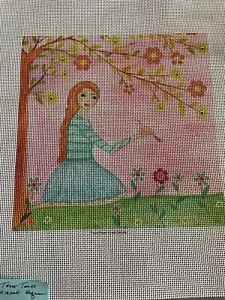 giclee needlepoint canvas GIRL AND BIRD IN HAND - Picture 1 of 1