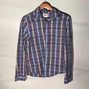 Levi's Westernhemd Herren M Langarm Pearl Snap blau weiß orange kariert - Bild 1 von 8