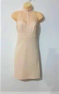 New Look Lace High Neck Panel Bodycon Pale Pink Dress Size 8. - Picture 1 of 9