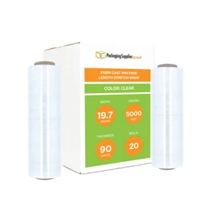 20 Rolls Pallet Machine Length Cast Stretch Wrap Clear Film 19.7"x5000' 90 Gauge - Picture 1 of 8