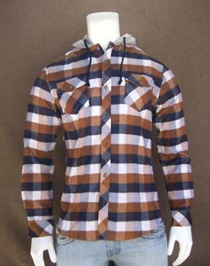 New Smash Brown Mens Pocket Shirt Flannel Button-Down Hoodie RSMH-3 - Picture 1 of 4